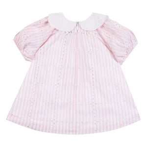Tartine et Chocolat - Striped Embroidered Claudine Collar Dress | Powder Pink