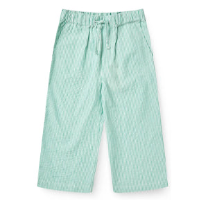 Copenhagen Colors - Organic Cotton Seersucker Striped Lace-Up Pants | Turquoise