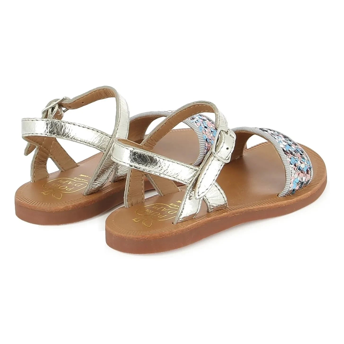 Pom d'Api - Plagette Spangensandalen mit Glitzer | Silber