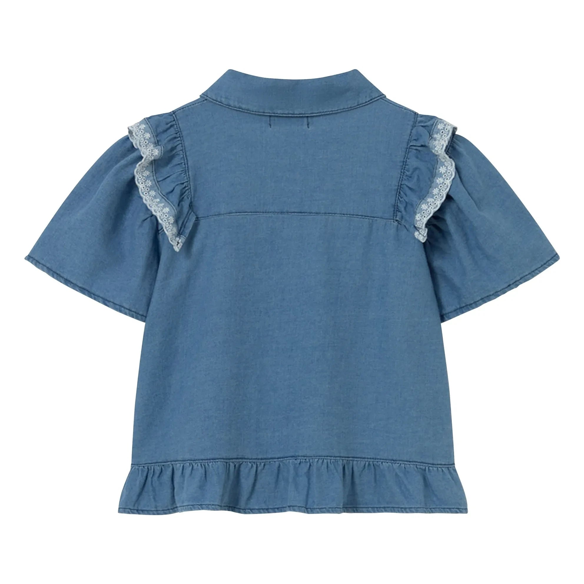Cozmo - Hazel Denim Volanlı Bluz | Mavi