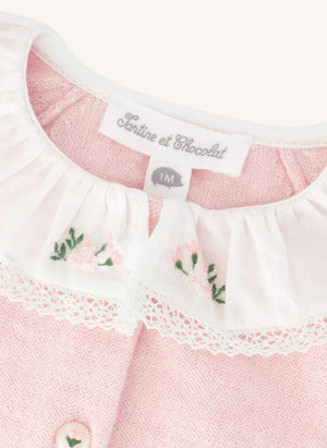 Tartine et Chocolat - Knitted romper with floral-embroidered collar | Pink