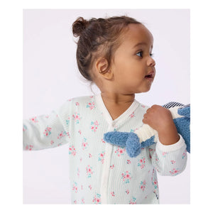 Petit Bateau - Pyjamas Dors Bien Çizgili Çiçekli | Beyaz