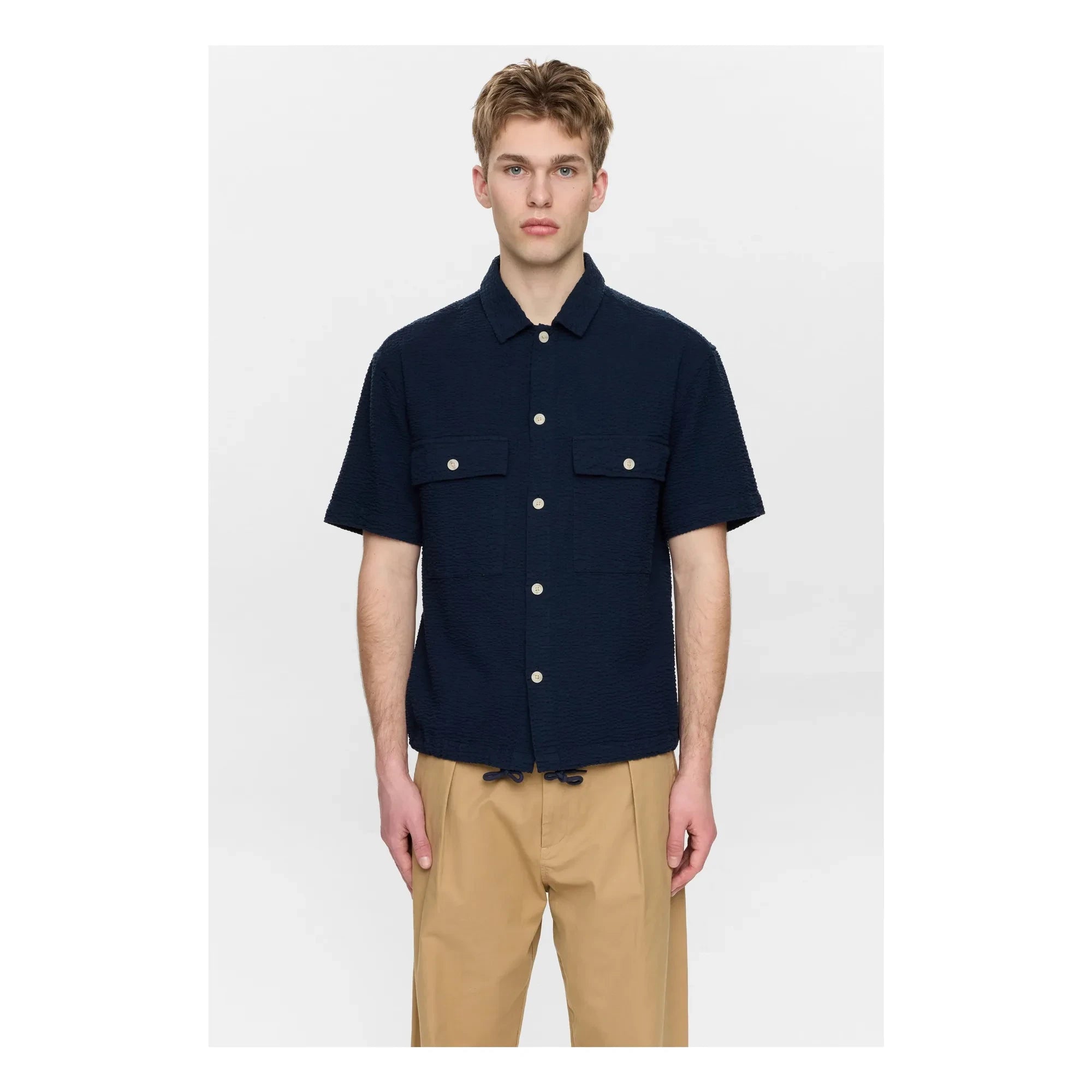 Anerkjendt - Akotto Seersucker Shirt | Dark Blue