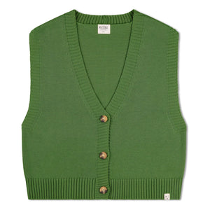 Matona - Box-cut organic cotton sleeveless cardigan | Green