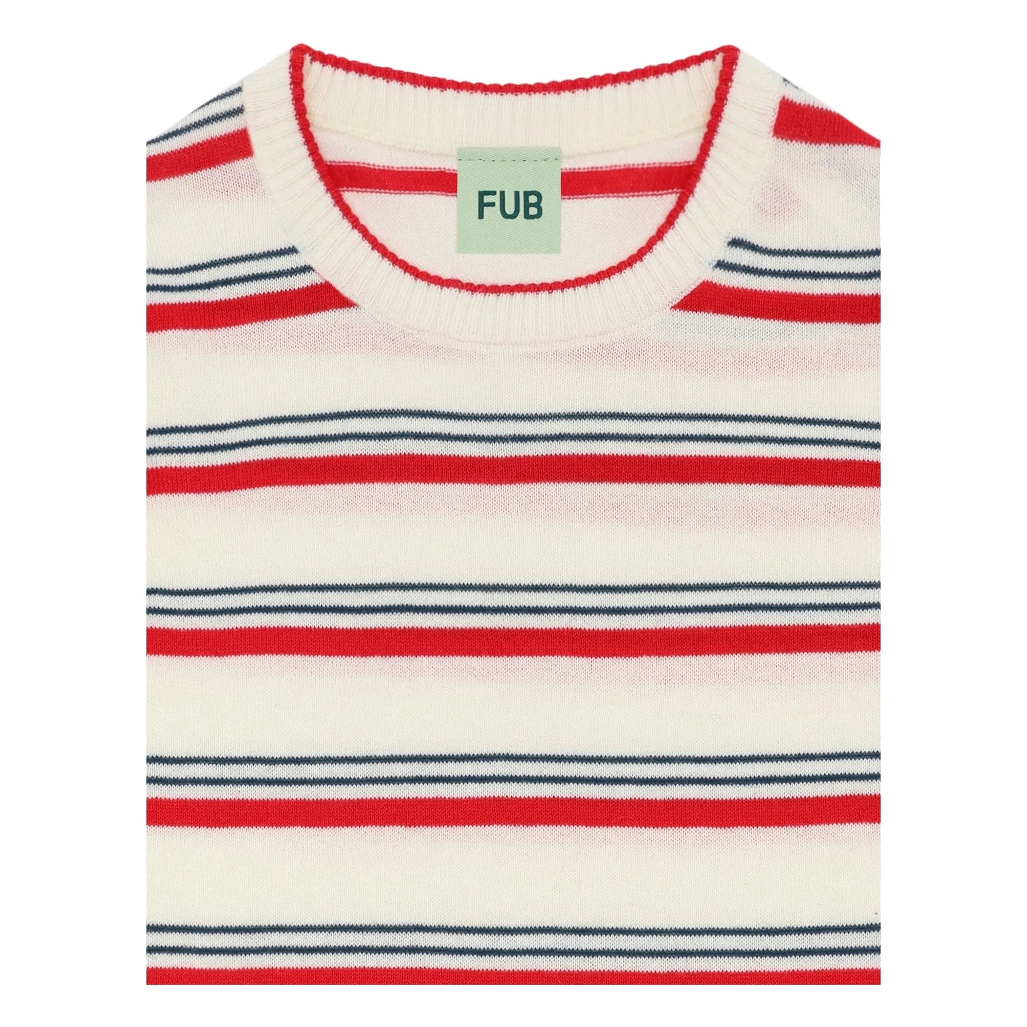 FUB - Gestreiftes T-Shirt extrafeiner Netzstoff Bio-Baumwolle | Rot