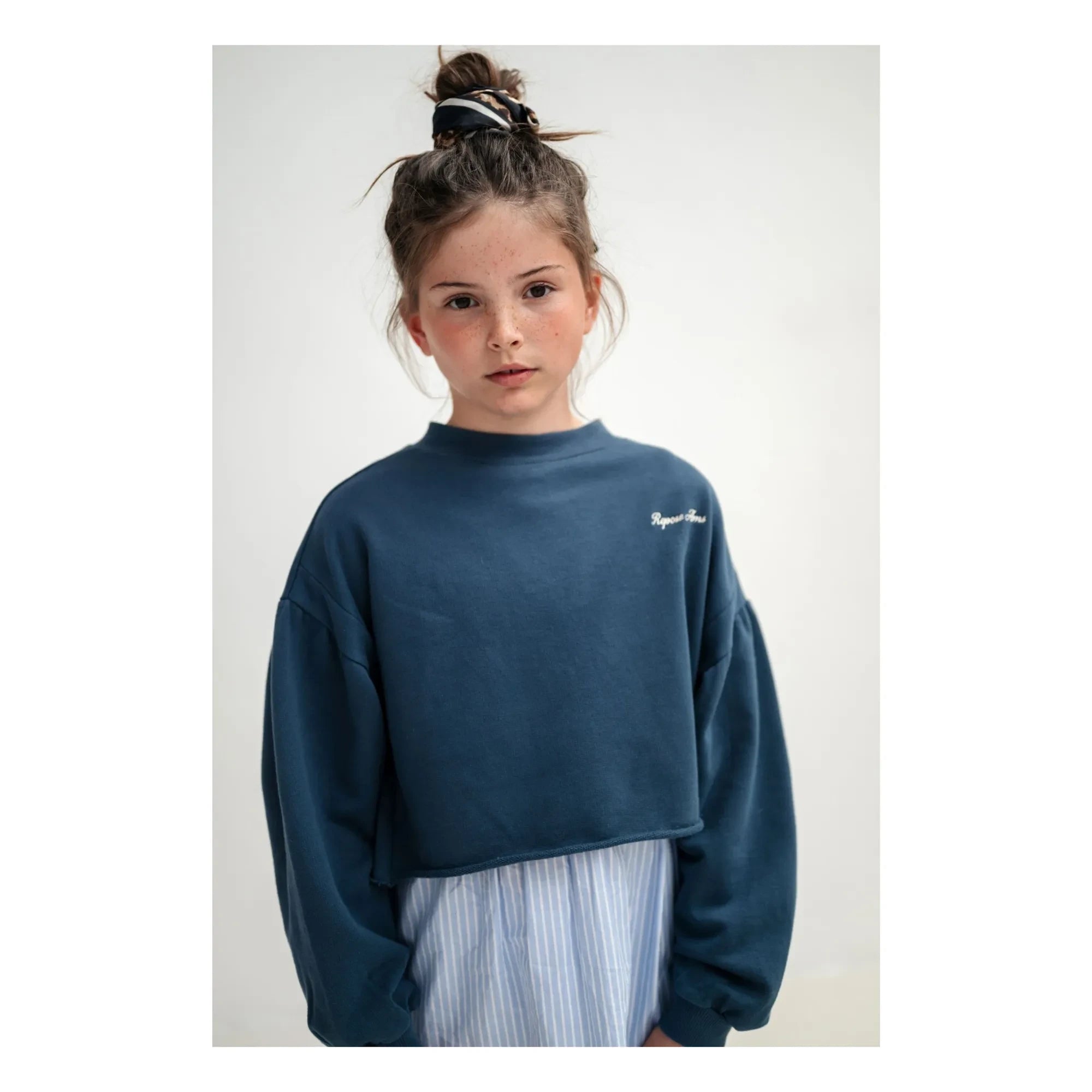 Repose AMS – Crop-Sweatshirt aus Bio-Baumwolle mit Logo | Dunkelblau