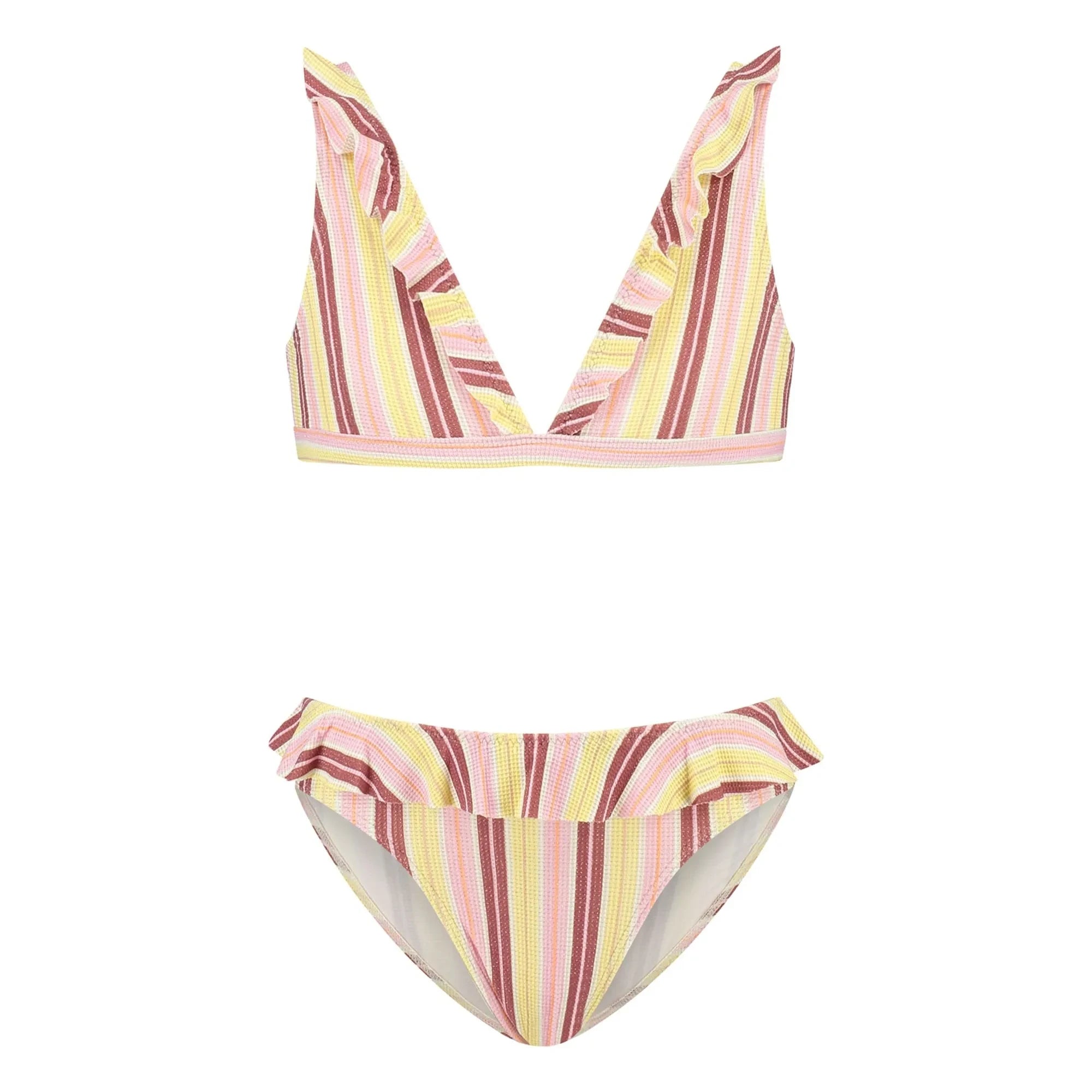 Beachlife - Gestreifter Badeanzug mit Schleife | Blassgelb