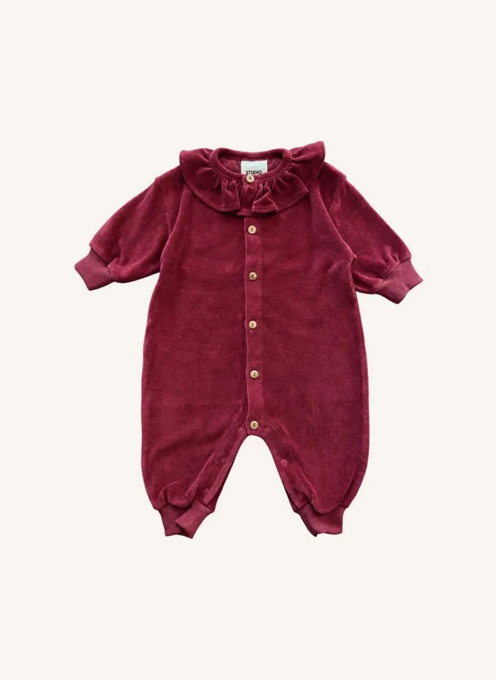 Studio Bohème - Iris Organic Cotton Velvet Jumpsuit | Raspberry Red