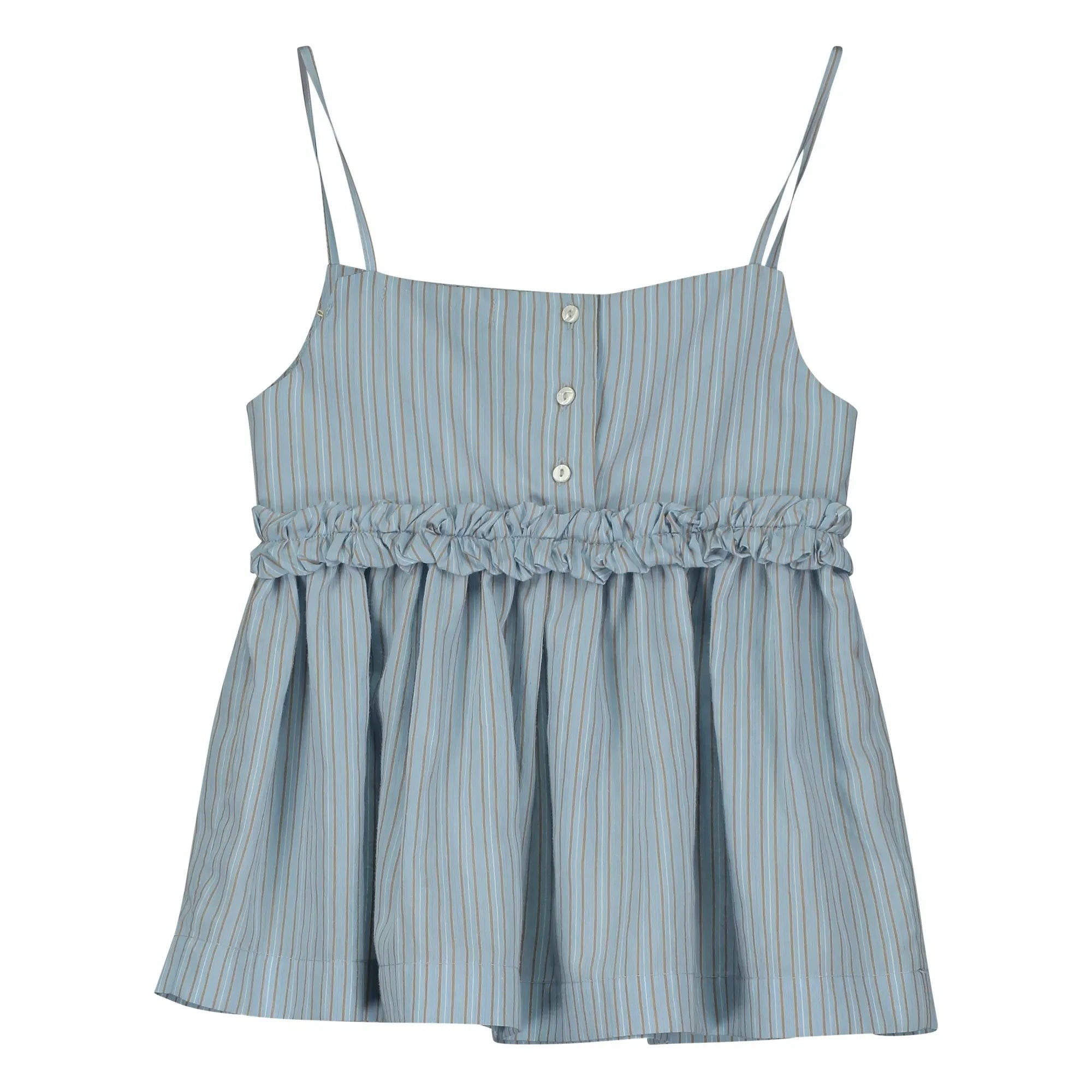 Tangerine - Striped Ruffle Top | Pale blue