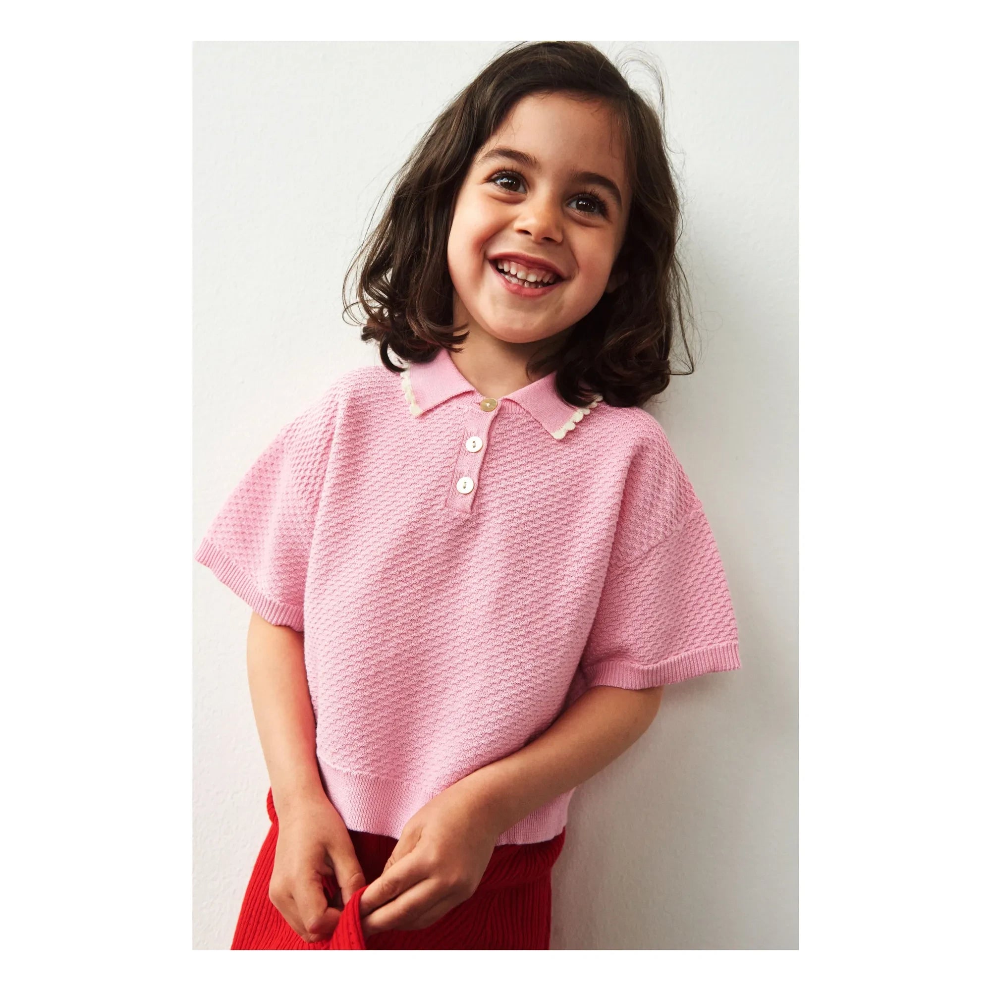 FUB – Polo-Oversize, dünn gewebter Piqué aus Bio-Baumwolle | Zuckerrosa