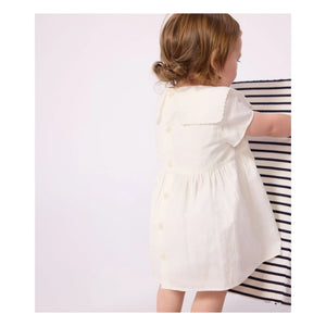 Petit Bateau - Keten ve organik pamuktan denizci yakalı elbise ve bloomer seti | Beyaz