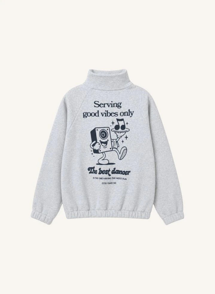 Cos I Said So - "Good Vibes Only" Organik Pamuk Fermuarlı Sweatshirt | Gri melanj