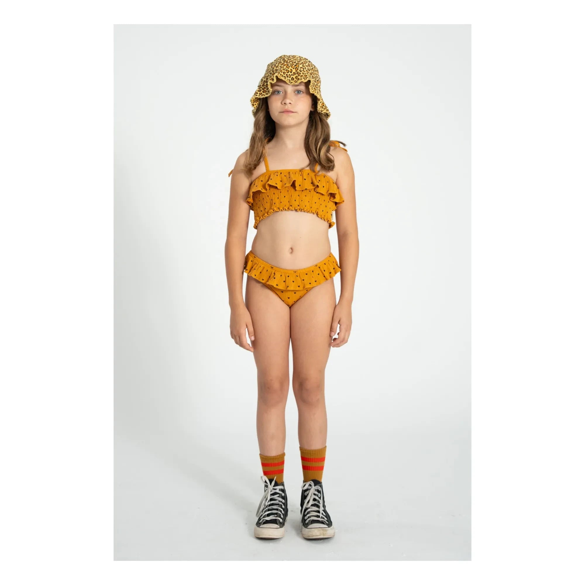 Piupiuchick - 2-Piece Ribbed Swimsuit with Organic Cotton Hearts | Camel