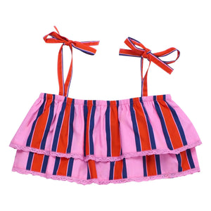 Maison Mangostan - Striped Ruffle Crop Top | Pink