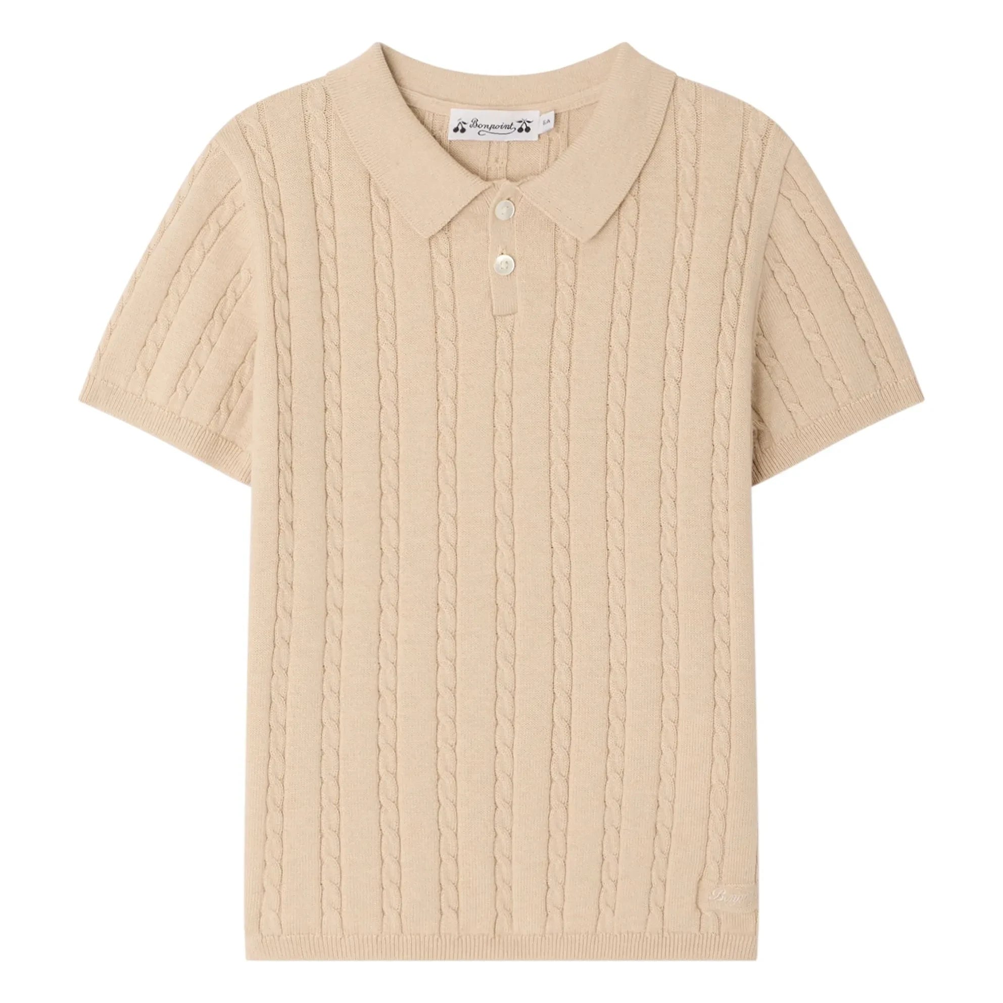 Bonpoint - Elendir İnce Örgü Ribana Polo Shirt | Kırçıllı bej