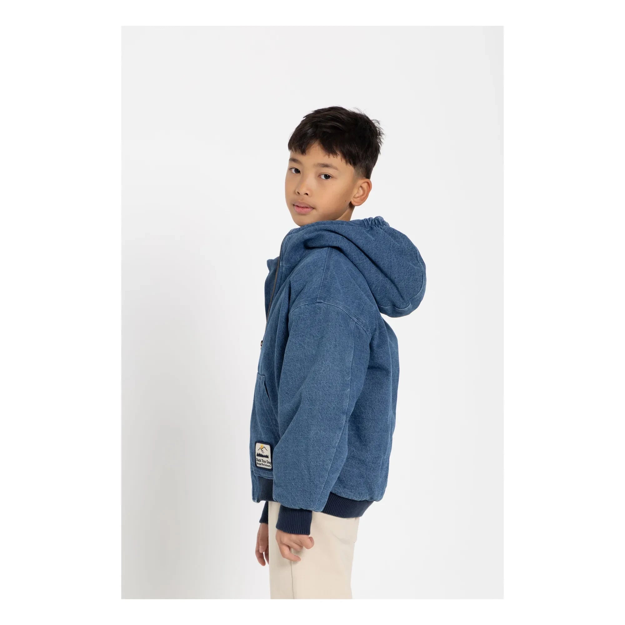 Hundred Pieces - Kapuzenjacke aus mattem Denim | Denim-Blau