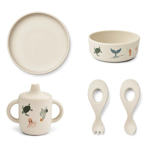 Liewood - Ryle Silicone Dinnerware Set | Marine Creatures/Sand Tones