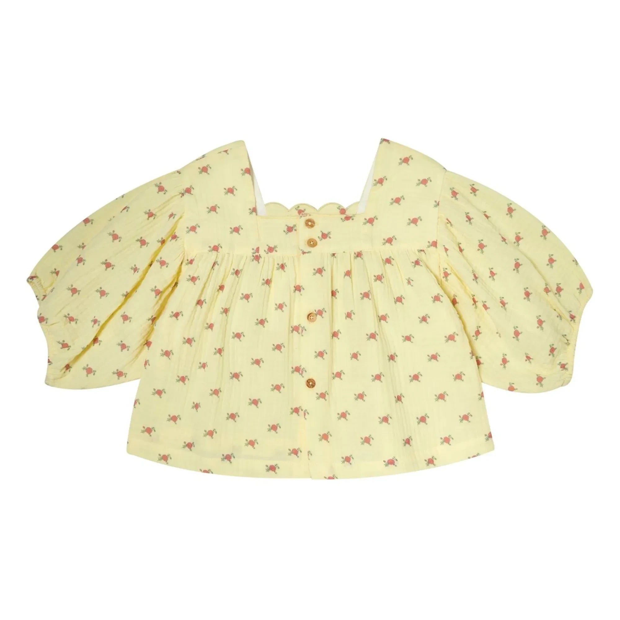 Tocoto Vintage - 3/4 Kollu Çiçek Desenli Bluz | Sarı