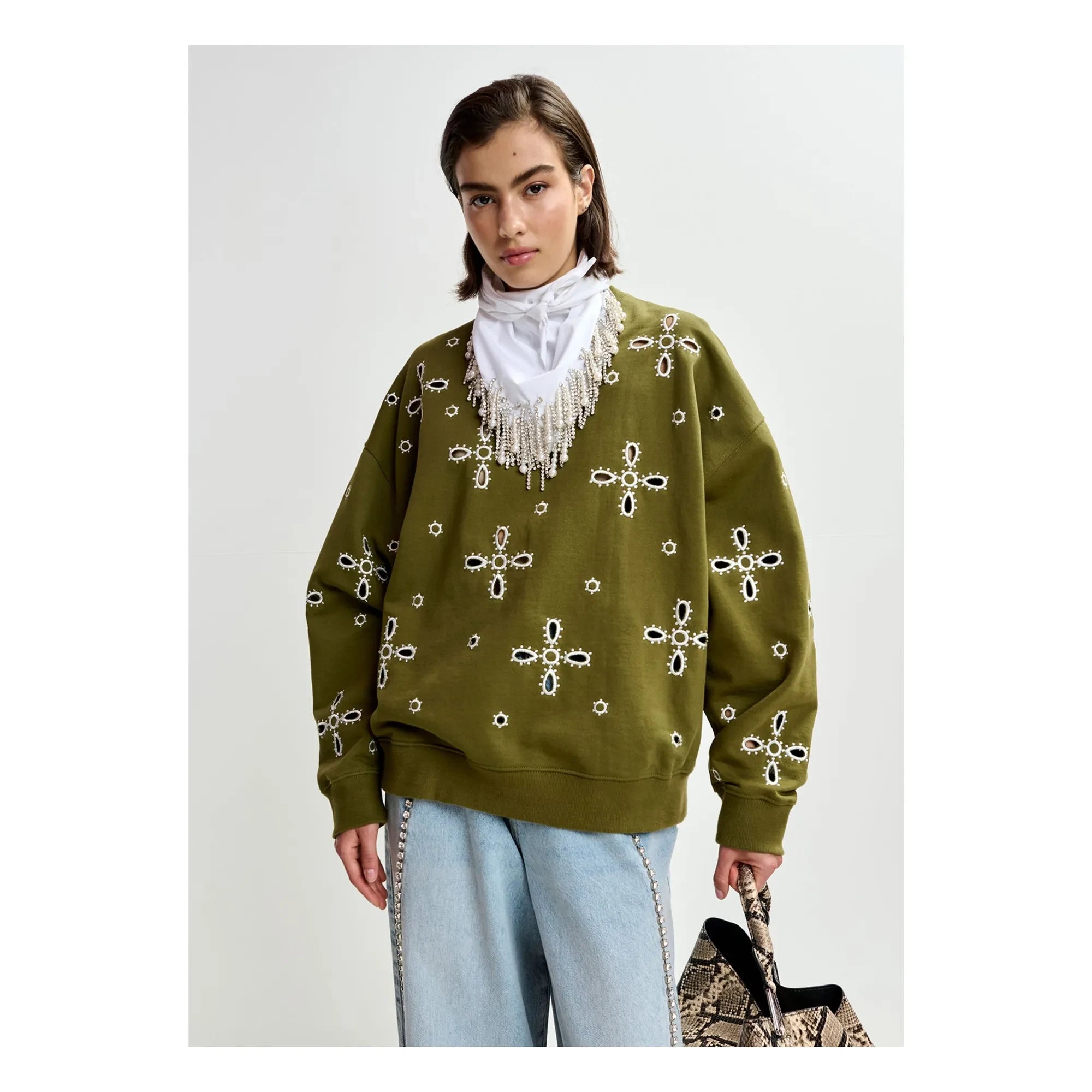 Essentiel Antwerp - Sweat Jix Nakış | Zeytin Yeşili