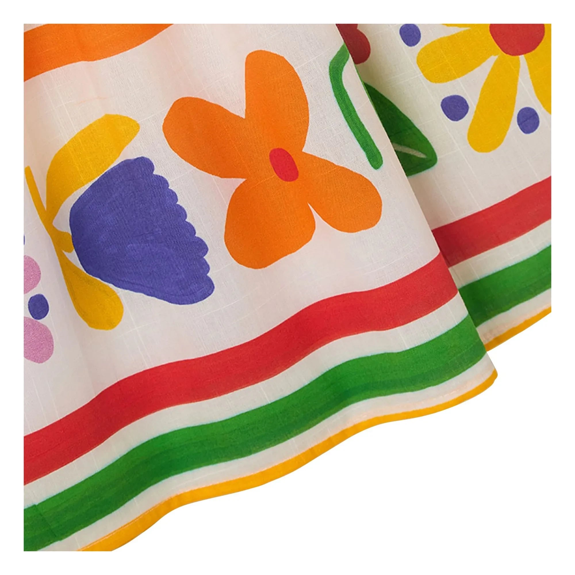 Fabula - Gestreiftes Blumenmuster Kleid mit Ballonärmeln | Gelb