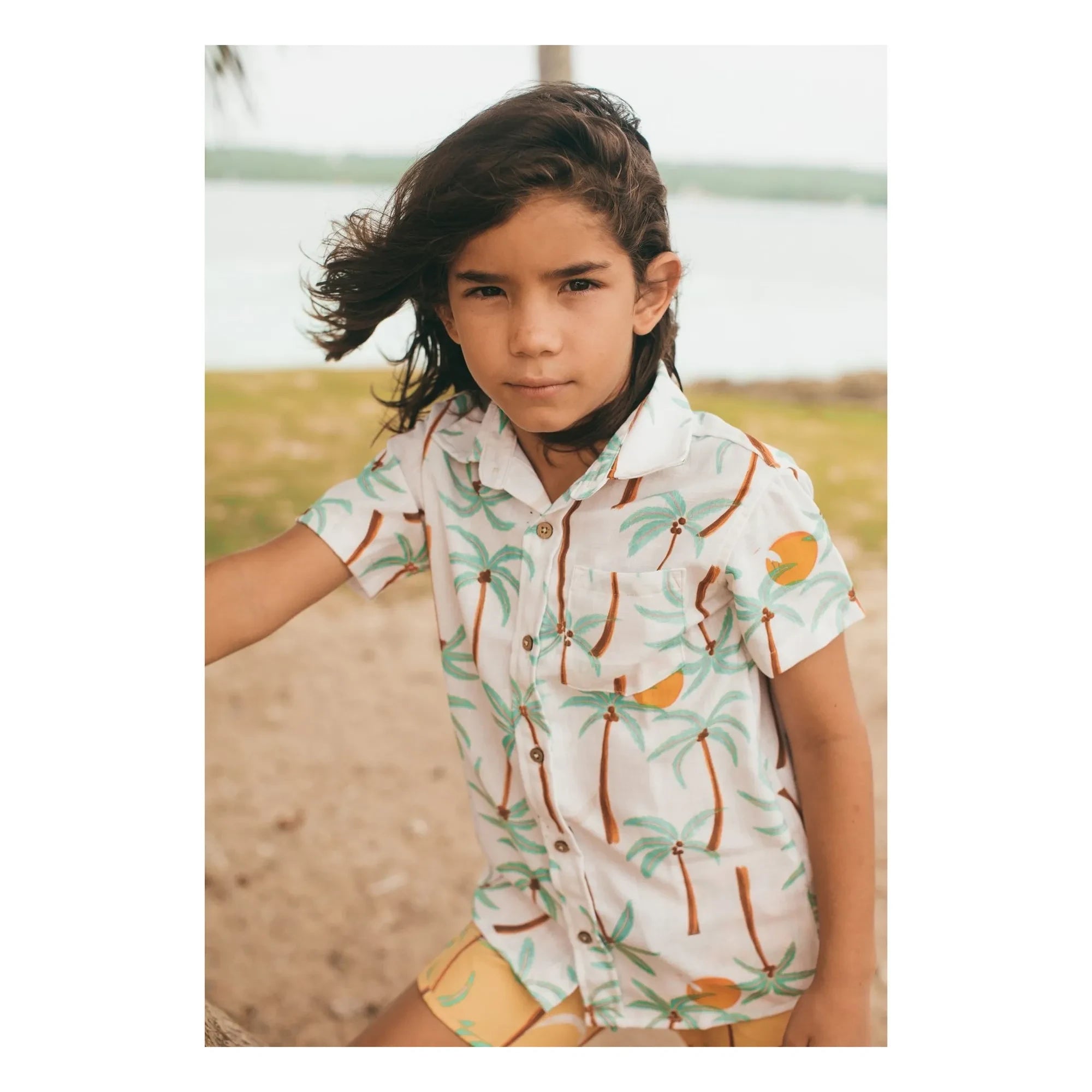 Pepita & Me - Guayabera Palm Kurzarmhemd | Elfenbein