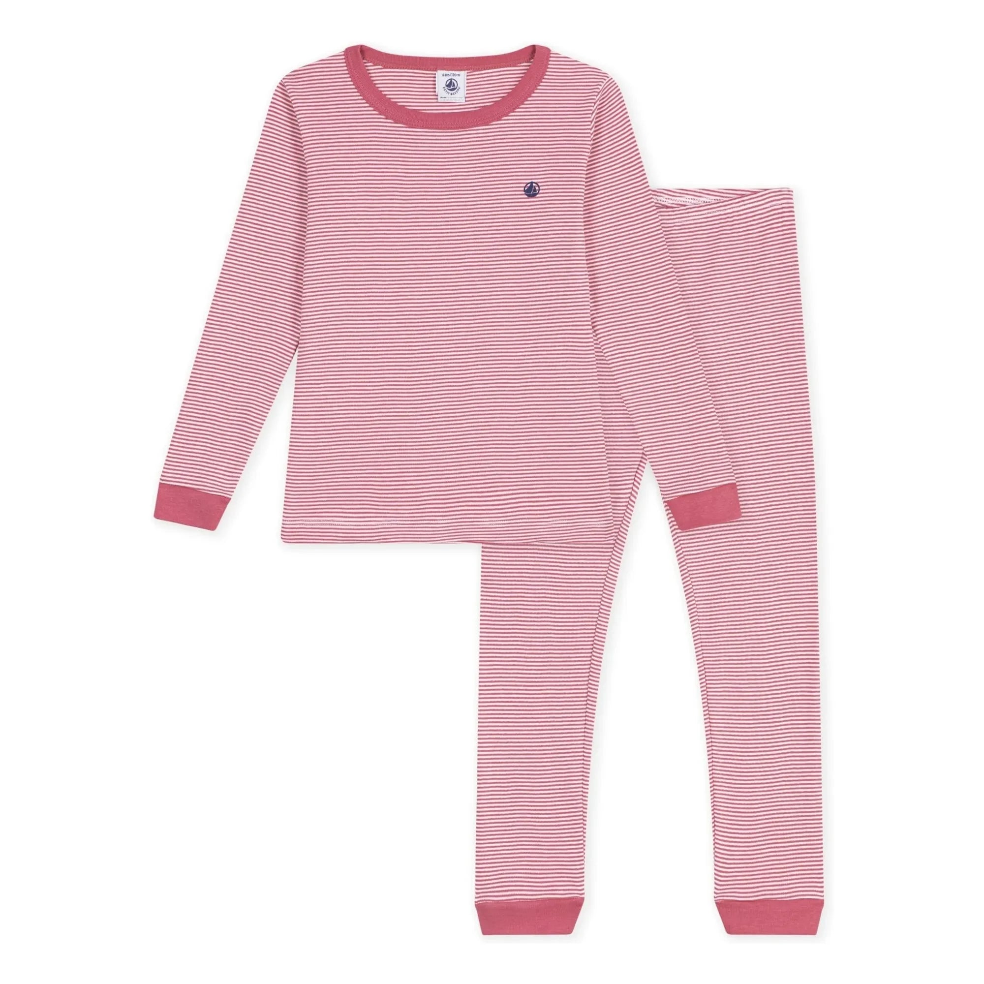 Petit Bateau - Milleraies Organik Pamuklu Dar Kesim Çizgili Pijama | Toz Pembe