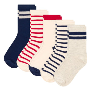 Petit Bateau - 5 Çift Çizgili Çorap | Ecru