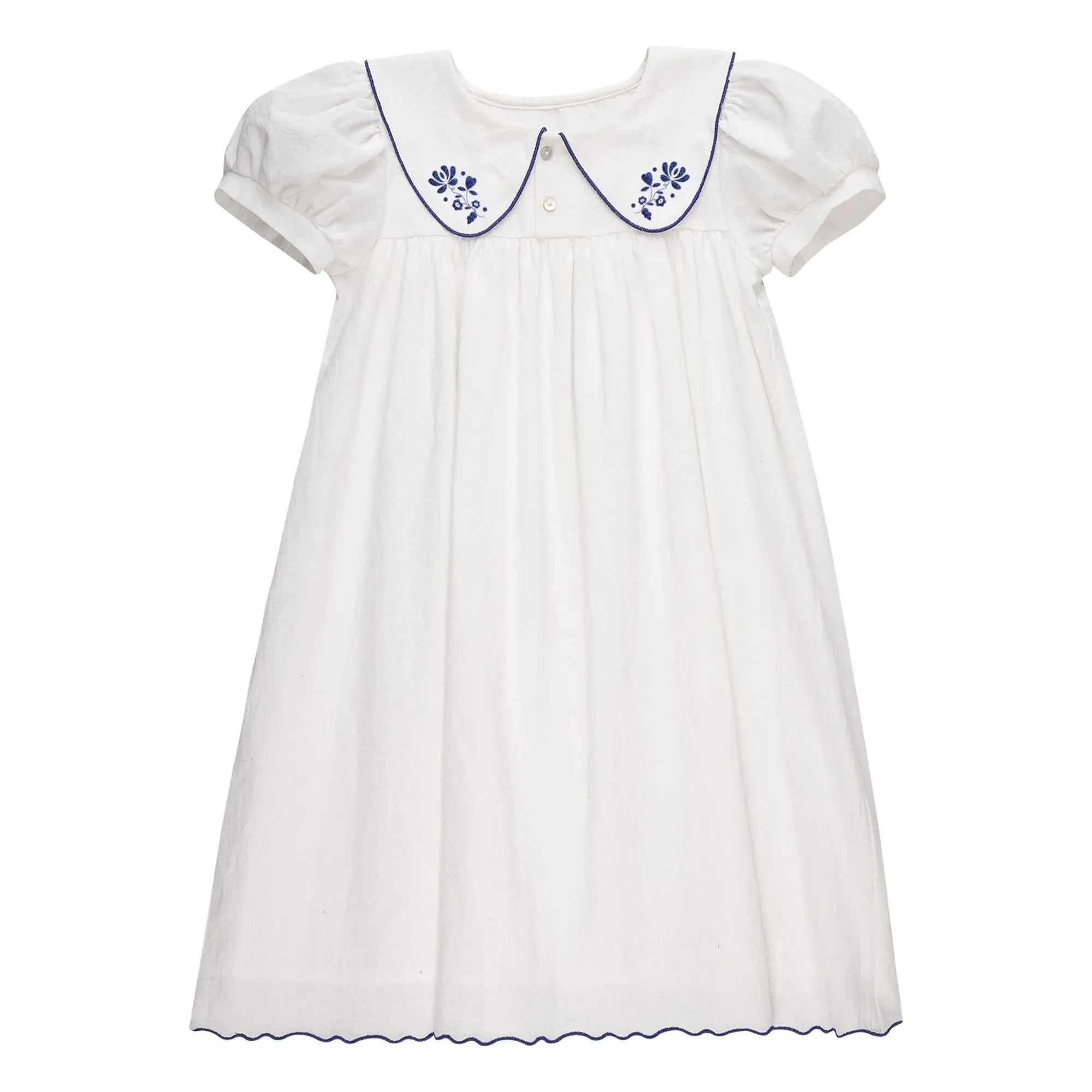 THE LiTTLE POETS - Sophia Besticktes Kleid mit Claudine-Kragen | Weiß