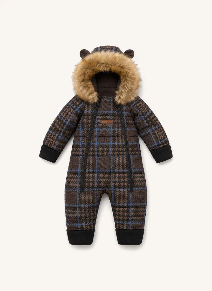 Töastie - Waterproof Faux Fur Hooded Cloud Jacket, Recycled Fiber Plaid Pattern | Blue