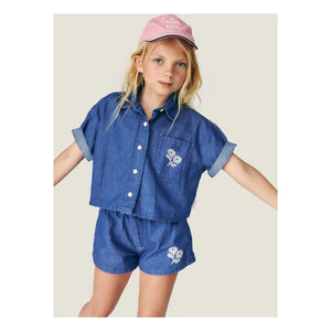 Mipounet - Denim gömlek Amélie Fleurs Coton BCI | Mavi