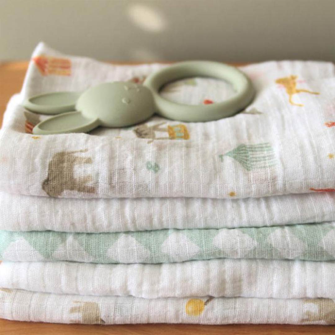 aden + anais Essentials Cotton Muslin Squares 5 Pack - Elephant Circus-Muslin Squares-Elephant Circus-One Size | Natural Baby Shower