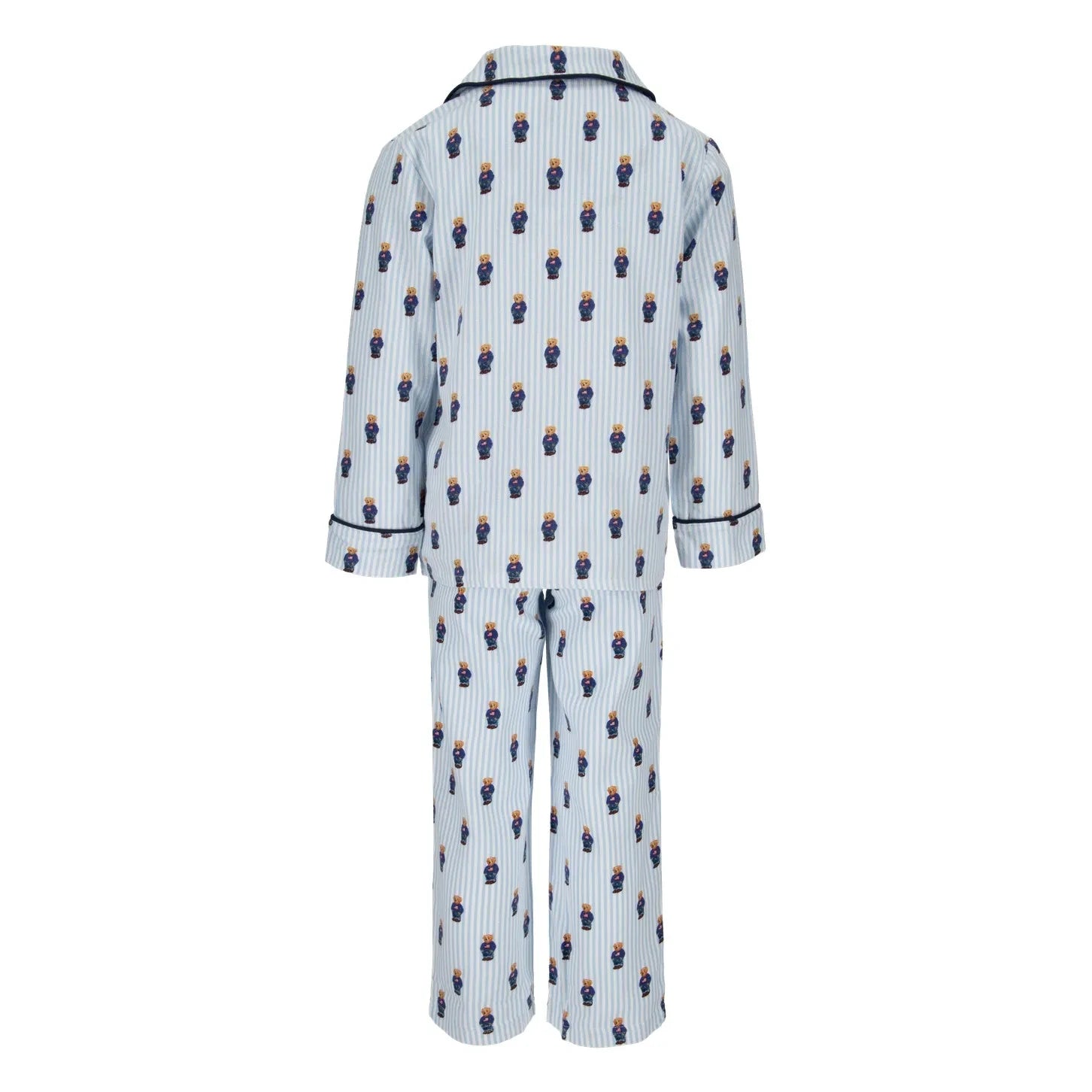 Ralph Lauren - Çizgili Monogram Gömlek ve Pantolon Pijama Takımı | Açık Mavi