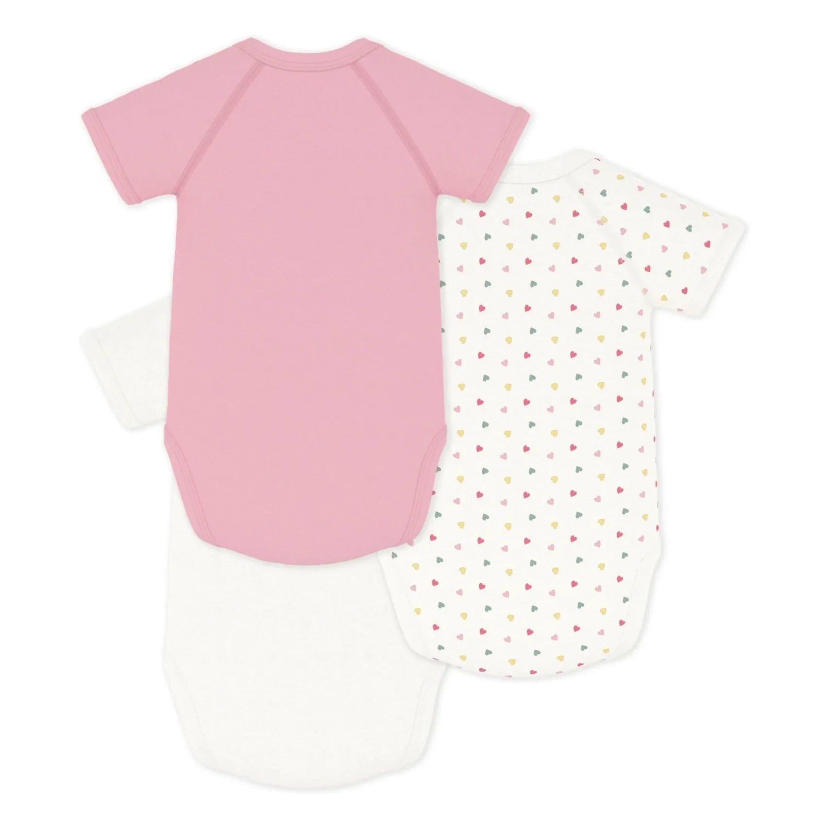 Petit Bateau - Pack of 3 Small Heart Organic Cotton Crossbody Bodysuits | White