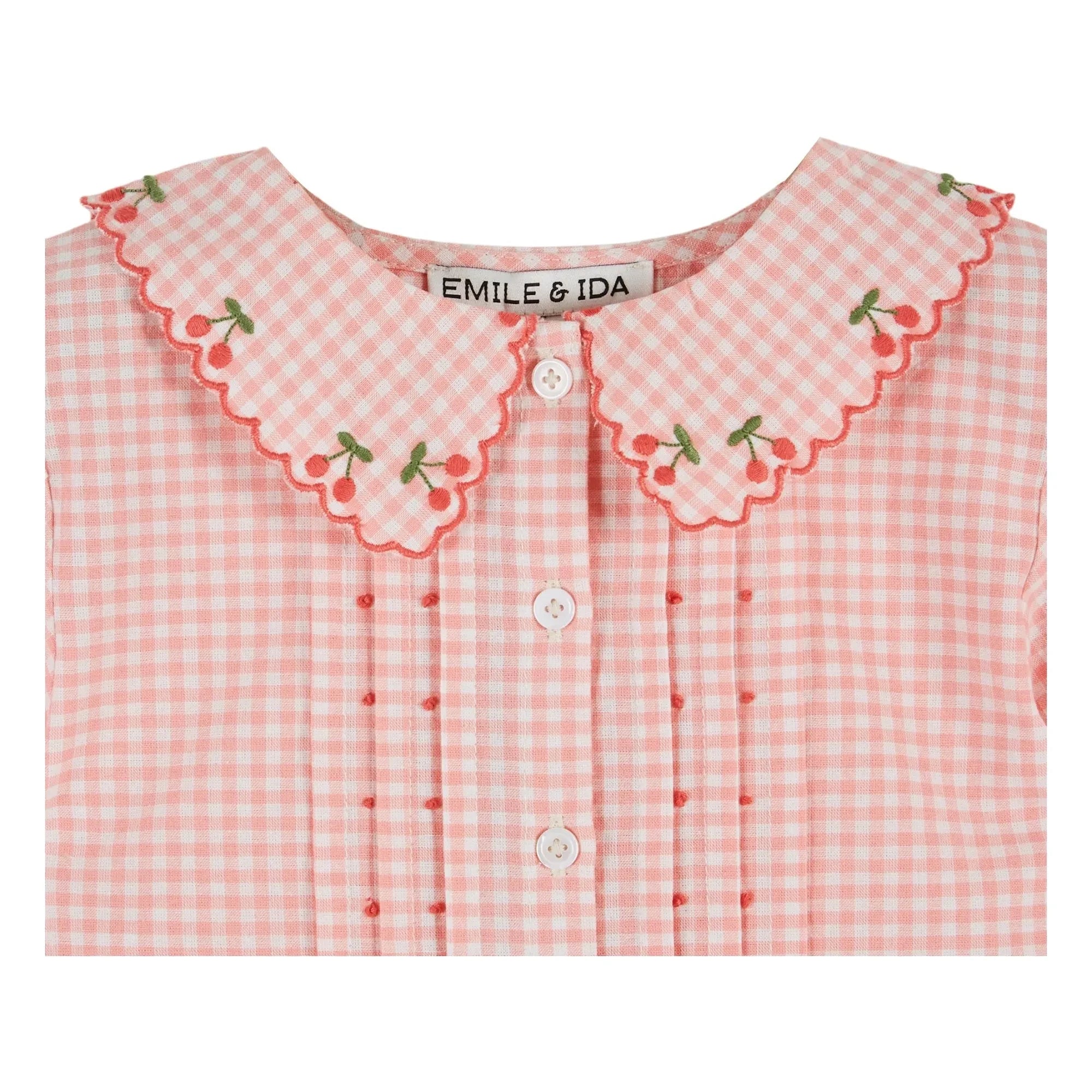Emile et Ida – Bluse mit Vichy-Stickerei aus Bio-Baumwolle | Rosa