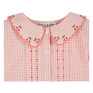 Emile et Ida – Bluse mit Vichy-Stickerei aus Bio-Baumwolle | Rosa