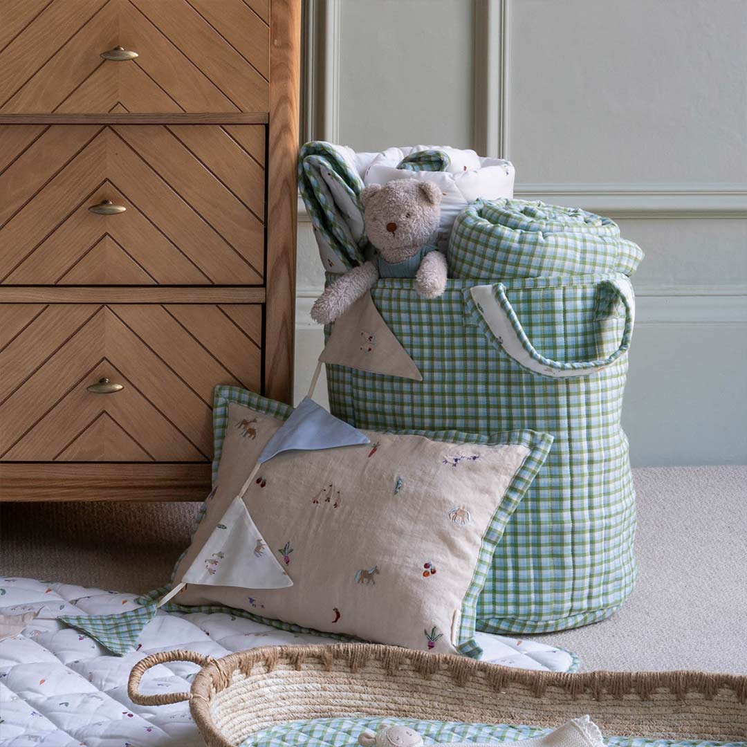 Avery Row Large Quilted Storage Basket - Little Farm/Greenhouse Gingham-Storage Baskets-Little Farm/Greenhouse Gingham- | Natural Baby Shower