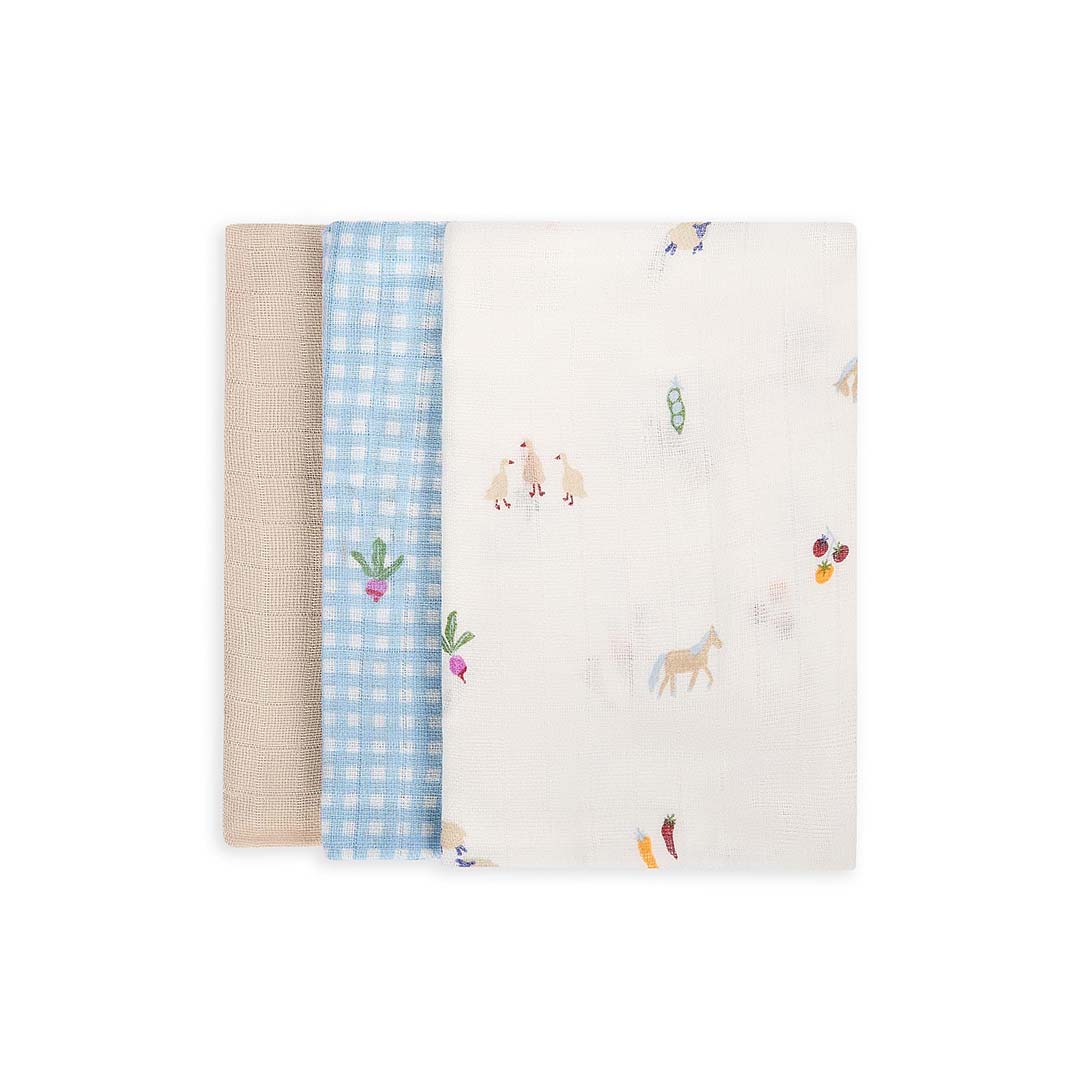 Avery Row Organic Baby Muslin Squares Set of 3 - Little Farm-Muslin Squares-Little Farm- | Natural Baby Shower