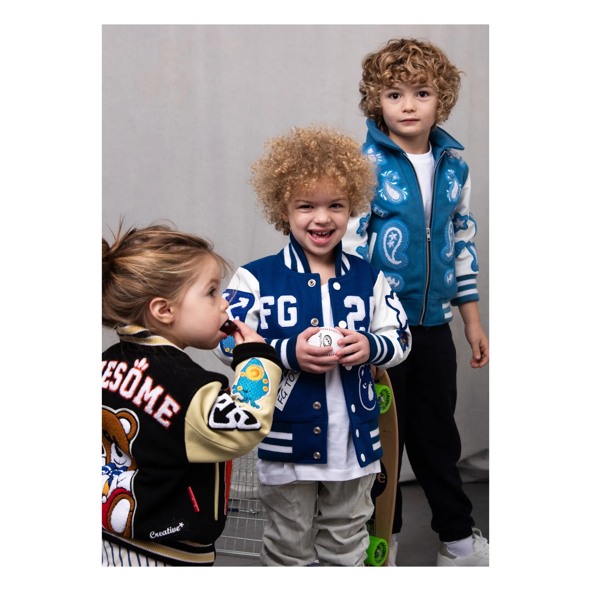 Fille Garçon - Deri Yamalarla Harika Letterman Bomber Ceket | Siyah