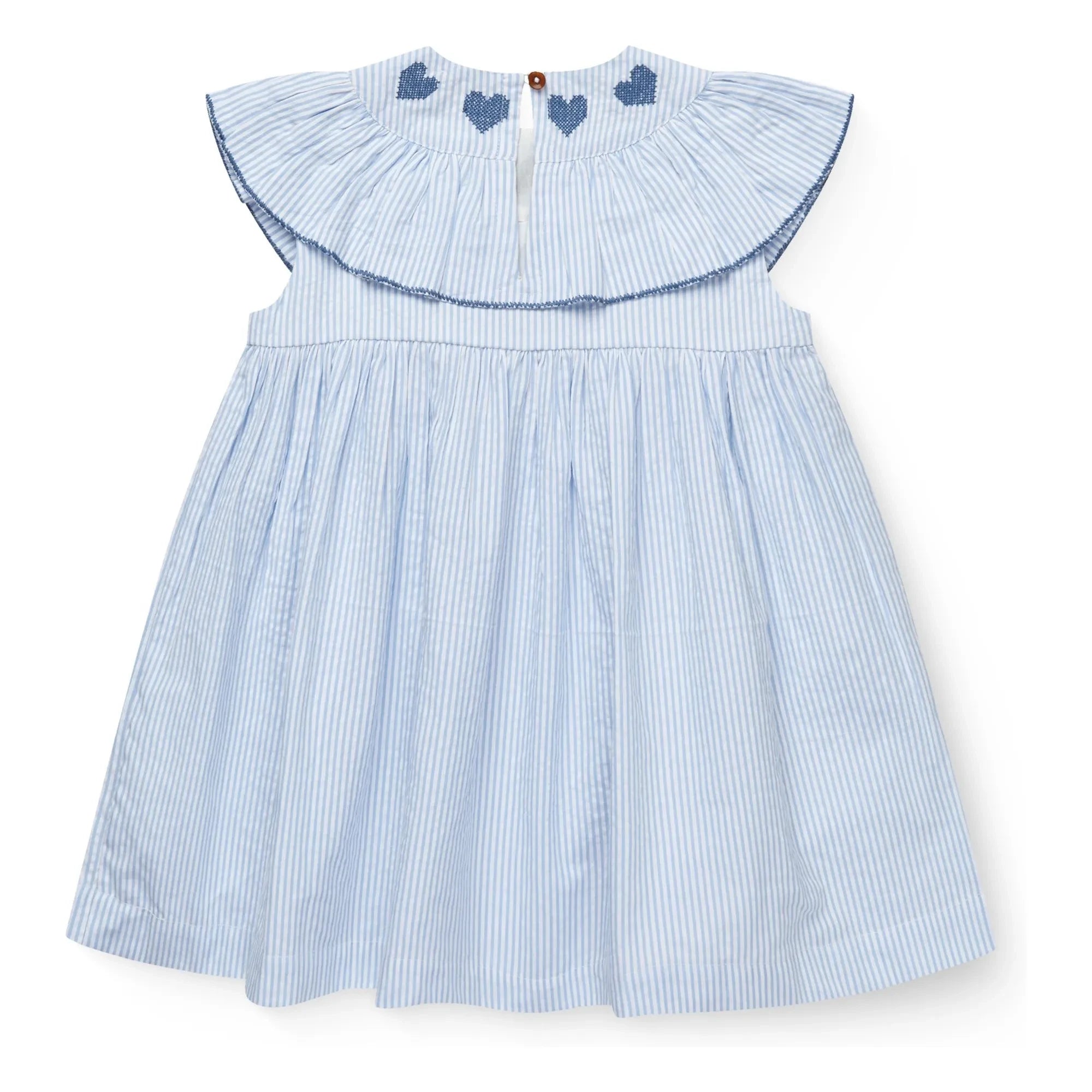 Copenhagen Colors – Gestreiftes Seersucker-Kleid aus Bio-Baumwolle | Hellblau
