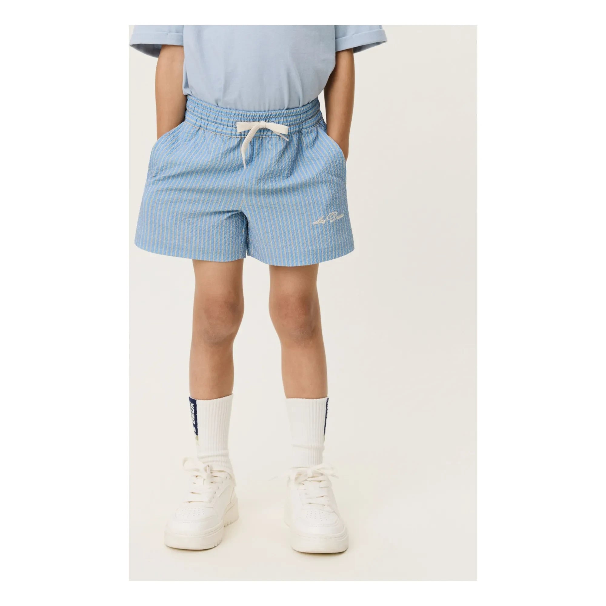 Les Deux - Stan Gestreifte Badeshorts | Hellblau