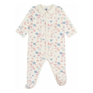 Petit Bateau - Schlafanzug mit Blumenmuster und Kragen aus Bio-Baumwolle | Ecru