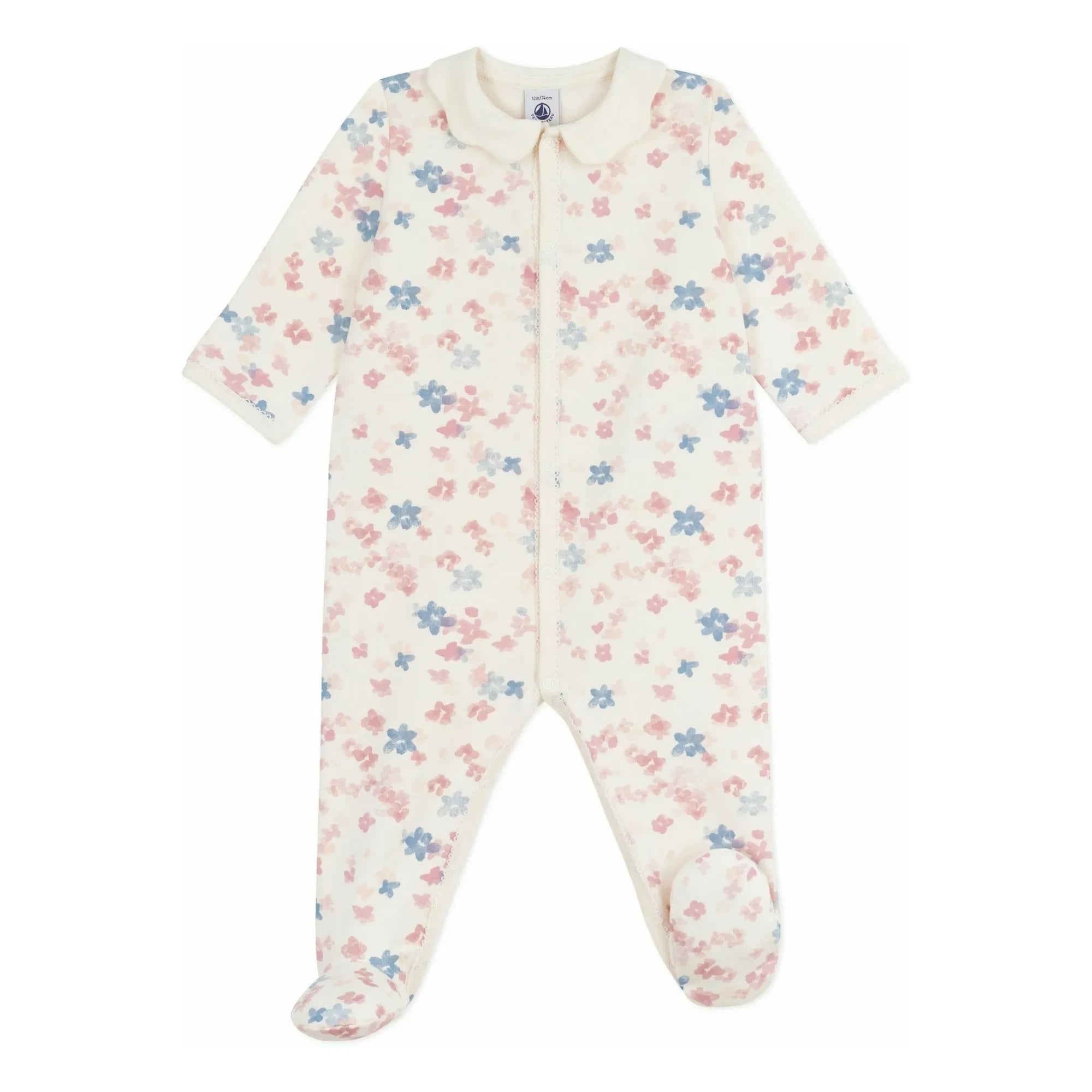 Petit Bateau - Schlafanzug mit Blumenmuster und Kragen aus Bio-Baumwolle | Ecru