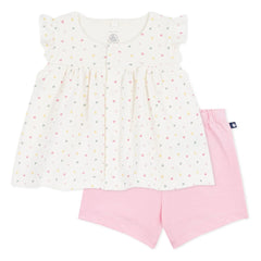 Petit Bateau - Organik Pamuk Kalpli Üst ve Şort Takımı | Beyaz