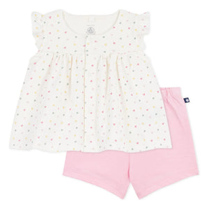 Petit Bateau - Organik Pamuk Kalpli Üst ve Şort Takımı | Beyaz