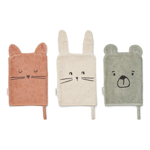 Liewood - Sylvester Organic Cotton Washcloths - 3-Pack | Dove Blue Mix