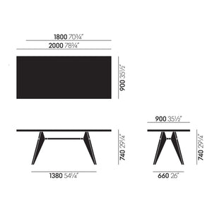 Vitra - EM Table - schwarzes Untergestell - Jean Prouvé | Eiche