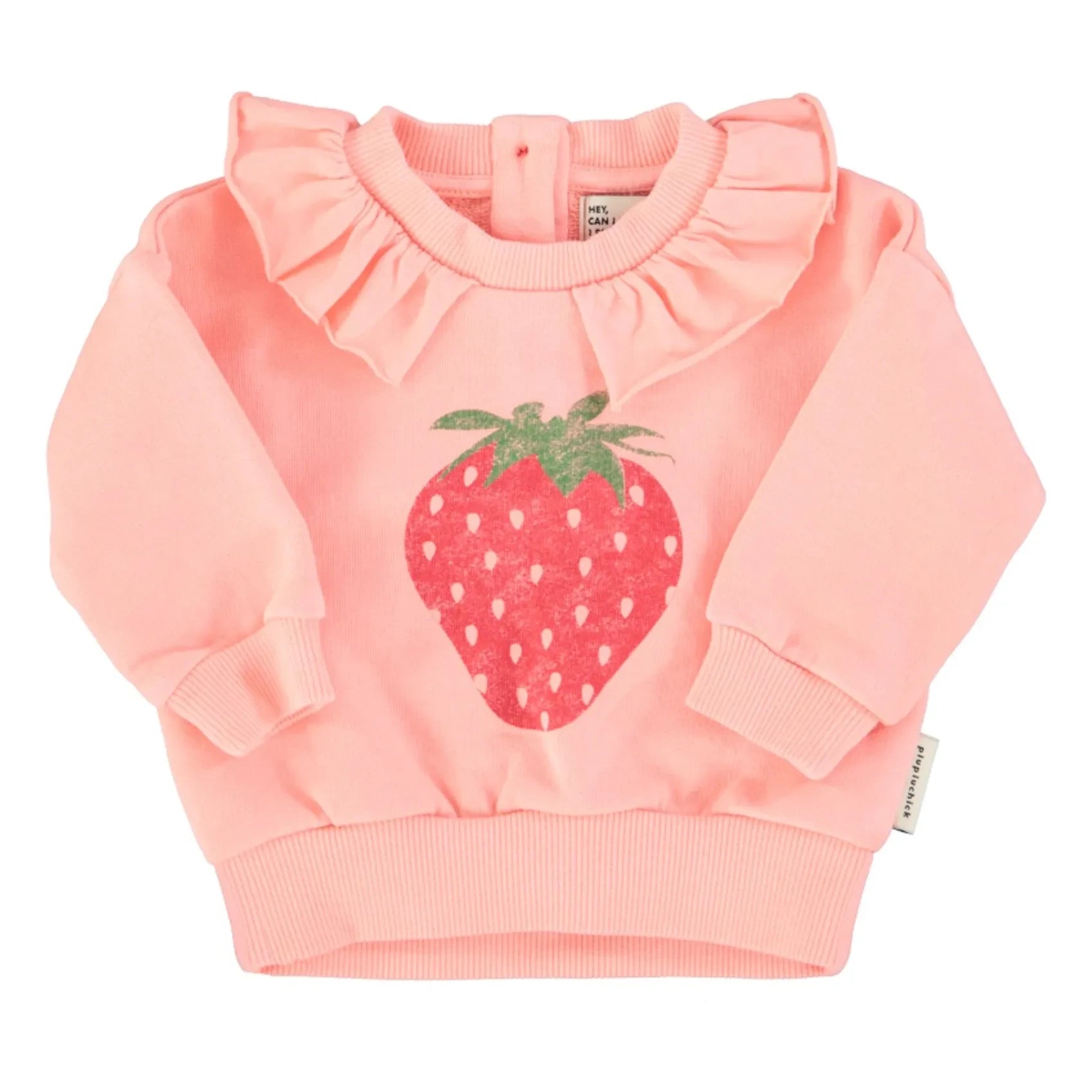 Piupiuchick - Çilek organik pamuklu fırfırlı sweatshirt | Pembe