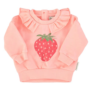Piupiuchick - Çilek organik pamuklu fırfırlı sweatshirt | Pembe