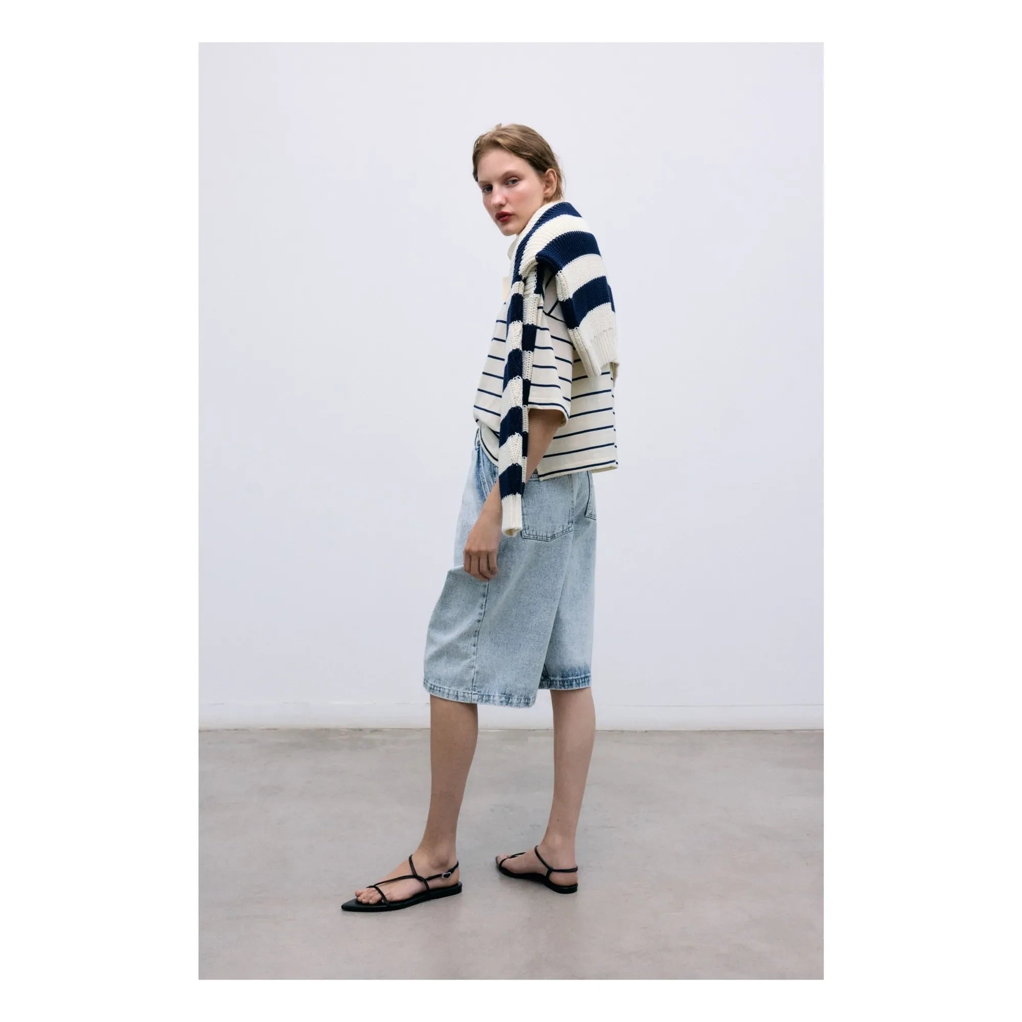 the new society - Musa Cotton Striped Sweater | Midnight blue