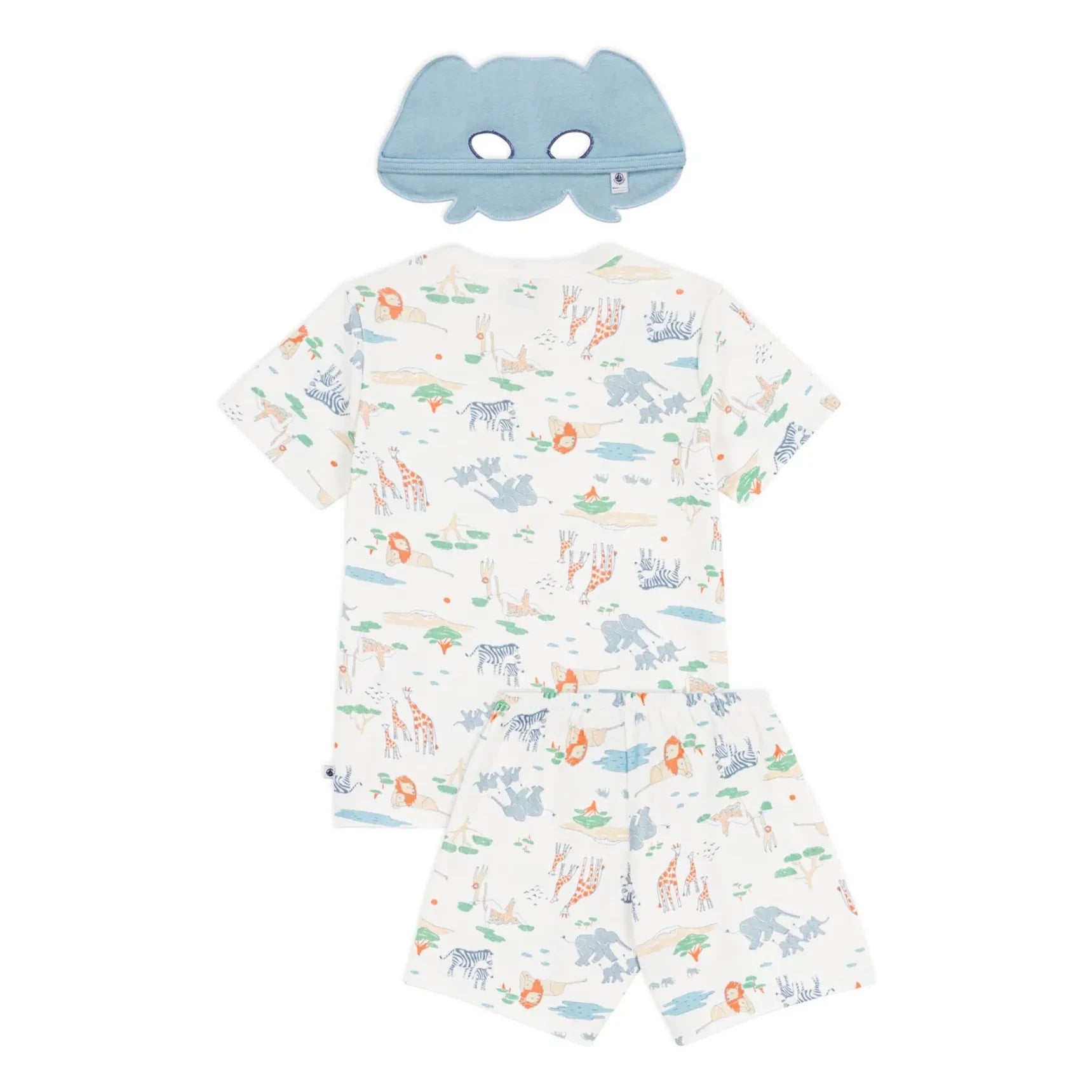 Petit Bateau - Organik pamuk Savane pijama şort ve maske seti | Beyaz